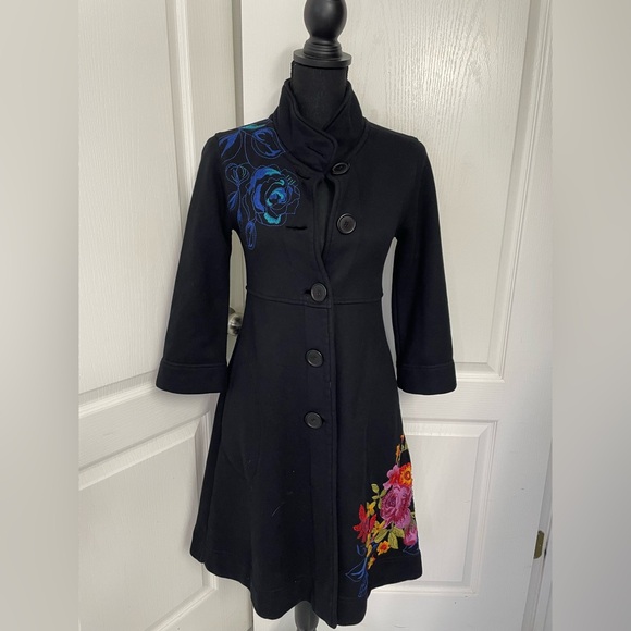 Johnny Was Black Floral Embroidered Coat - Picture 2 of 16